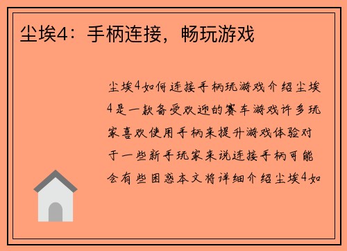 尘埃4：手柄连接，畅玩游戏